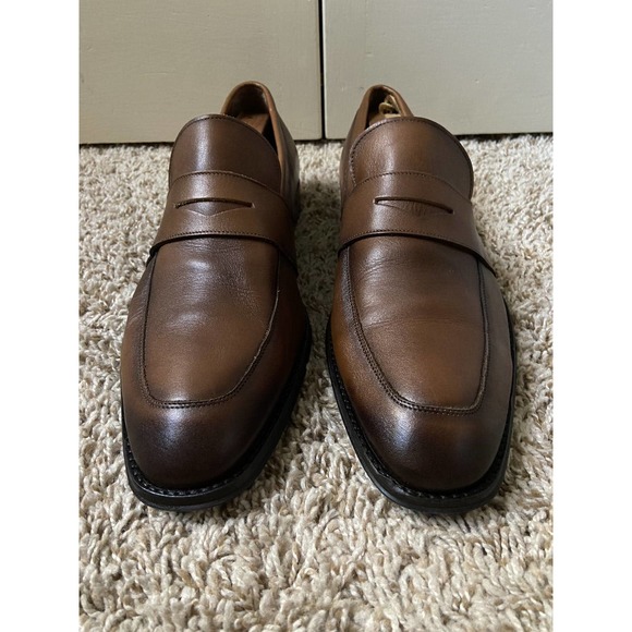 $368 Saks Fifth Avenue Brown Leather Penny Strap Loafers Slip On Shoes Size 12 main image 5